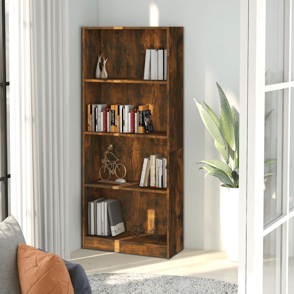 vidaXL 4-Tier Book Cabinet Smoked Oak 60x24x142 cm Engineered Wood