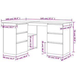 vidaXL Corner Desk Brown Oak 145x100x76 cm Engineered Wood