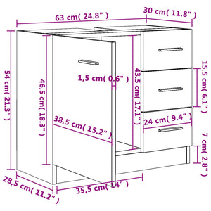 vidaXL Sink Cabinet Brown Oak 63x30x54 cm Engineered Wood