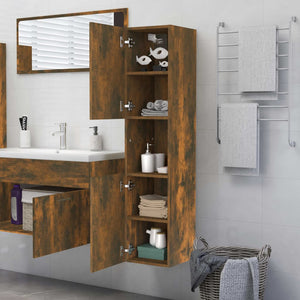 vidaXL Bathroom Cabinet Smoked Oak 30x30x130 cm Engineered Wood