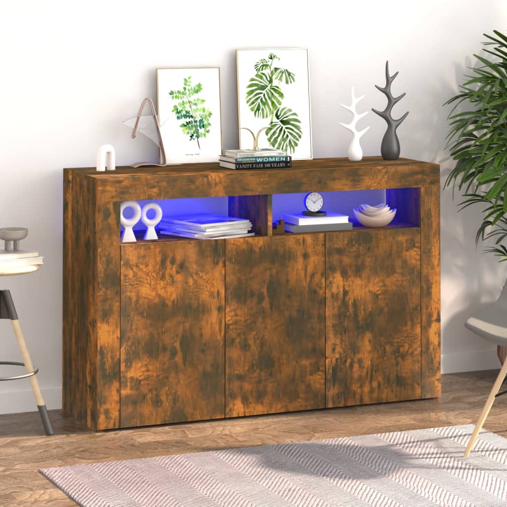 vidaXL Sideboard with LED Lights Smoked Oak 115.5x30x75 cm