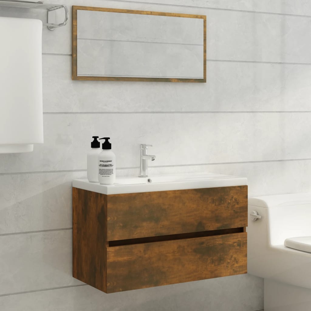 vidaXL 2 Piece Bathroom Furniture Set Smoked Oak Engineered Wood