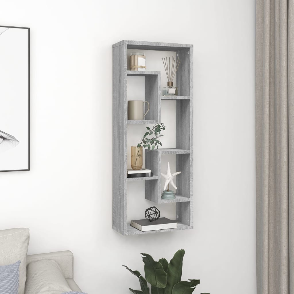 vidaXL Wall Shelf Grey Sonoma 36x16x90 cm Engineered Wood