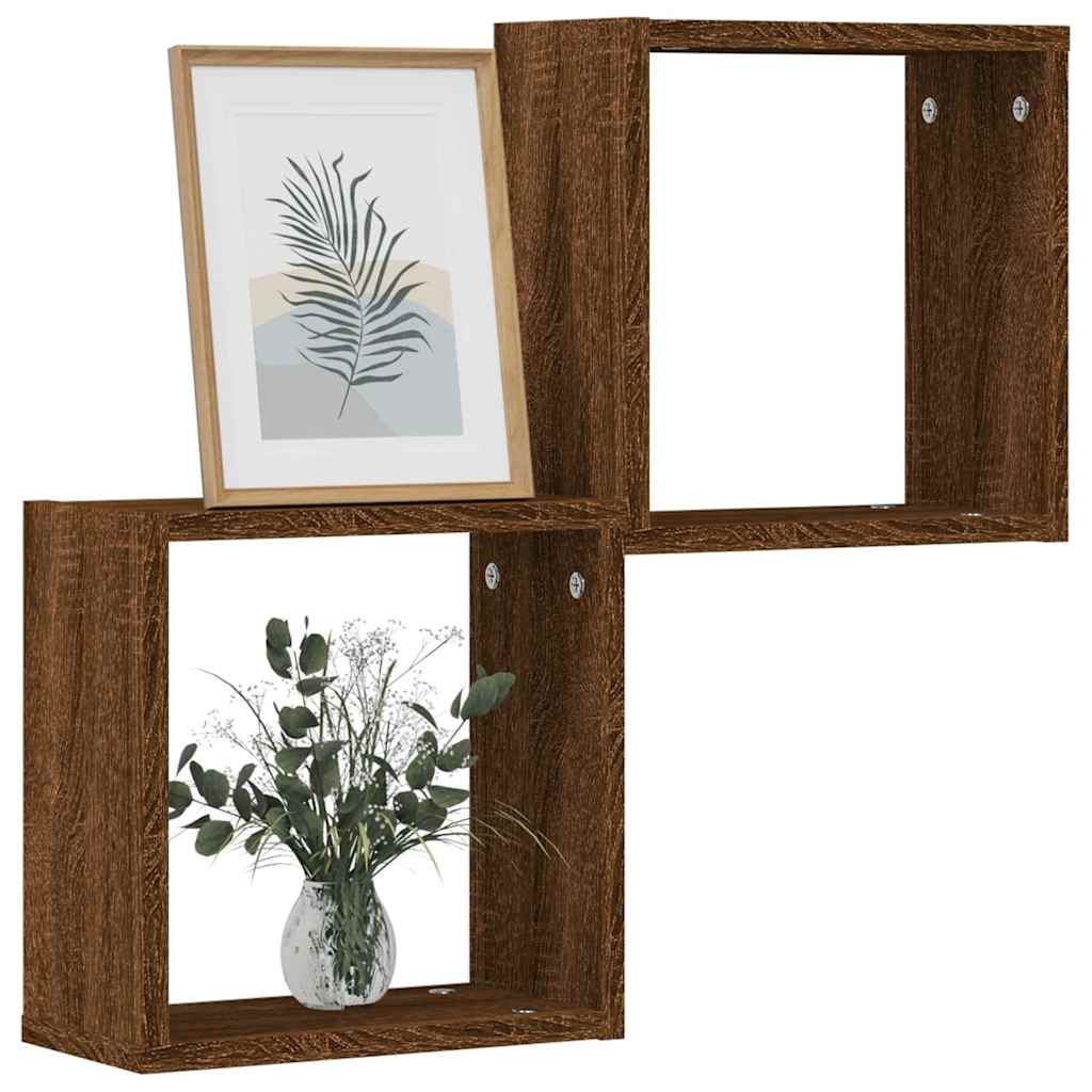 vidaXL Wall Cube Shelves 2 pcs Brown Oak 30x15x30 cm