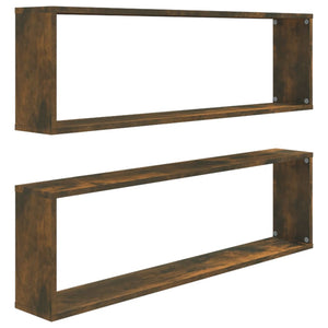 vidaXL Wall Cube Shelves 2 pcs Smoked Oak 100x15x30 cm Engineered Wood