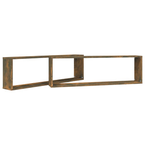 vidaXL Wall Cube Shelves 2 pcs Smoked Oak 100x15x30 cm Engineered Wood