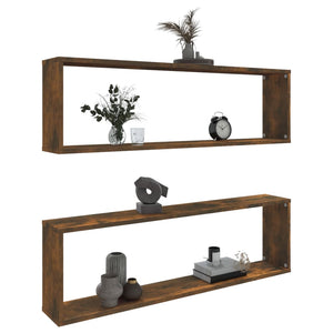 vidaXL Wall Cube Shelves 2 pcs Smoked Oak 100x15x30 cm Engineered Wood