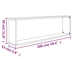 vidaXL Wall Cube Shelves 2 pcs Smoked Oak 100x15x30 cm Engineered Wood