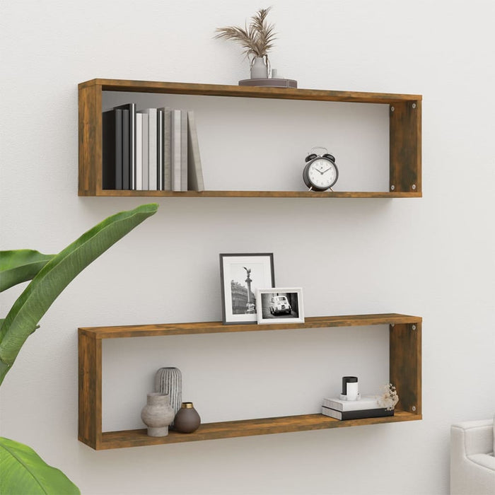 vidaXL Wall Cube Shelves 2 pcs Smoked Oak 100x15x30 cm Engineered Wood