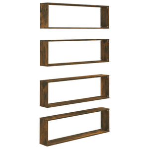 vidaXL Wall Cube Shelves 4 pcs Smoked Oak 100x15x30 cm Engineered Wood