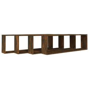 vidaXL Wall Cube Shelves 4 pcs Smoked Oak 100x15x30 cm Engineered Wood