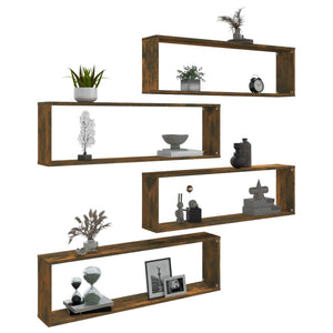 vidaXL Wall Cube Shelves 4 pcs Smoked Oak 100x15x30 cm Engineered Wood