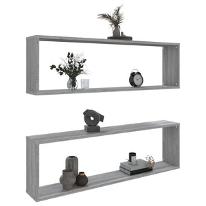 vidaXL Wall Cube Shelves 2 pcs Grey Sonoma 100x15x30 cm Engineered Wood