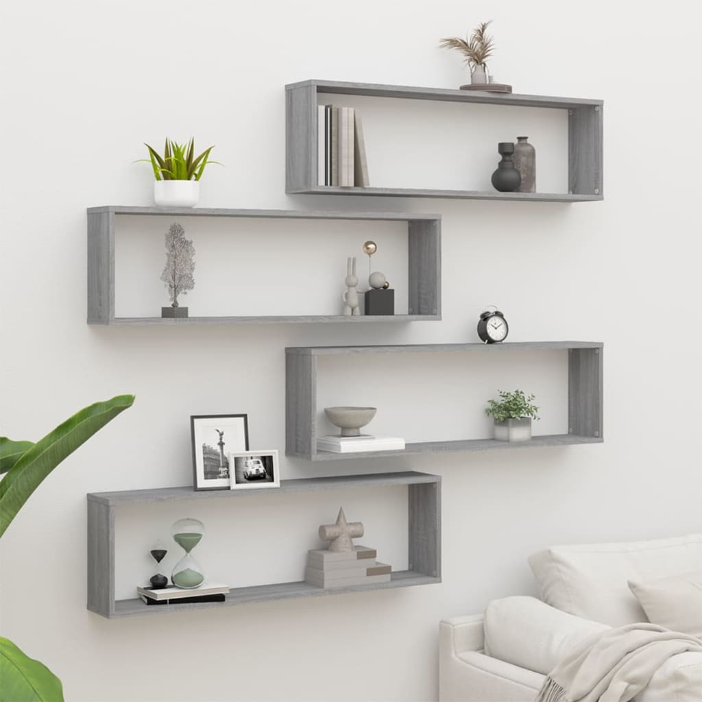 vidaXL Wall Cube Shelves 4 pcs Grey Sonoma 100x15x30 cm Engineered Wood