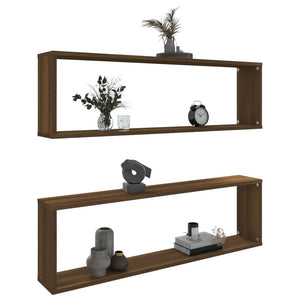 vidaXL Wall Cube Shelves 2 pcs Brown Oak 100x15x30 cm Engineered Wood