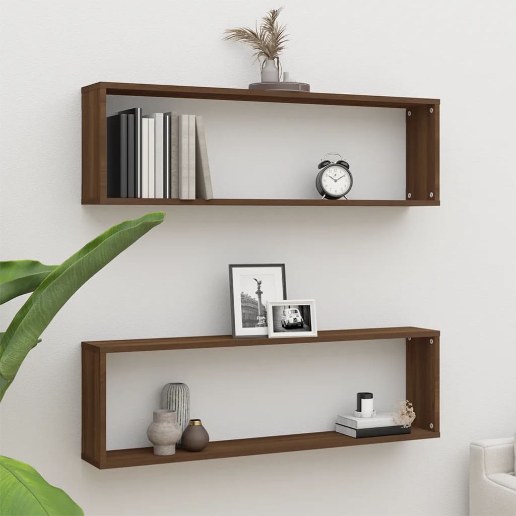 vidaXL Wall Cube Shelves 2 pcs Brown Oak 100x15x30 cm Engineered Wood