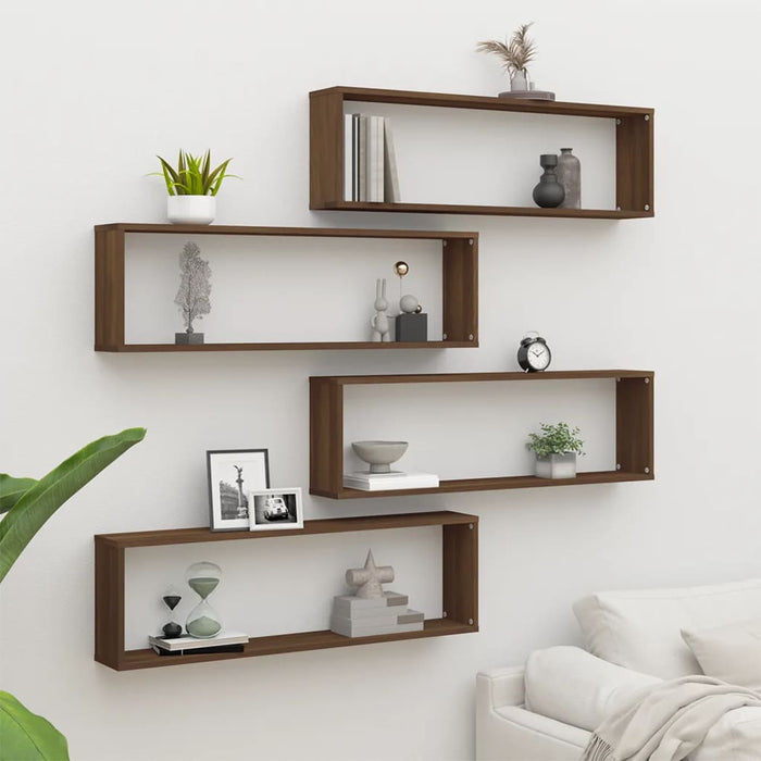 vidaXL Wall Cube Shelves 4 pcs Brown Oak 100x15x30 cm Engineered Wood