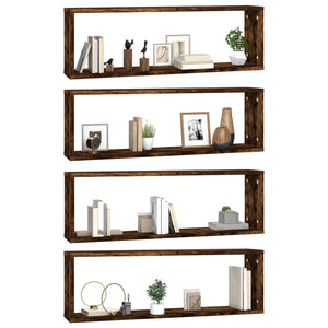 vidaXL Wall Cube Shelves 4 pcs Smoked Oak 80x15x26.5 cm Engineered Wood