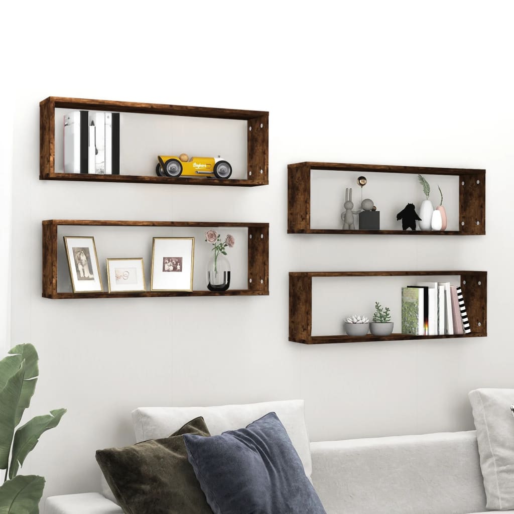 vidaXL Wall Cube Shelves 4 pcs Smoked Oak 80x15x26.5 cm Engineered Wood