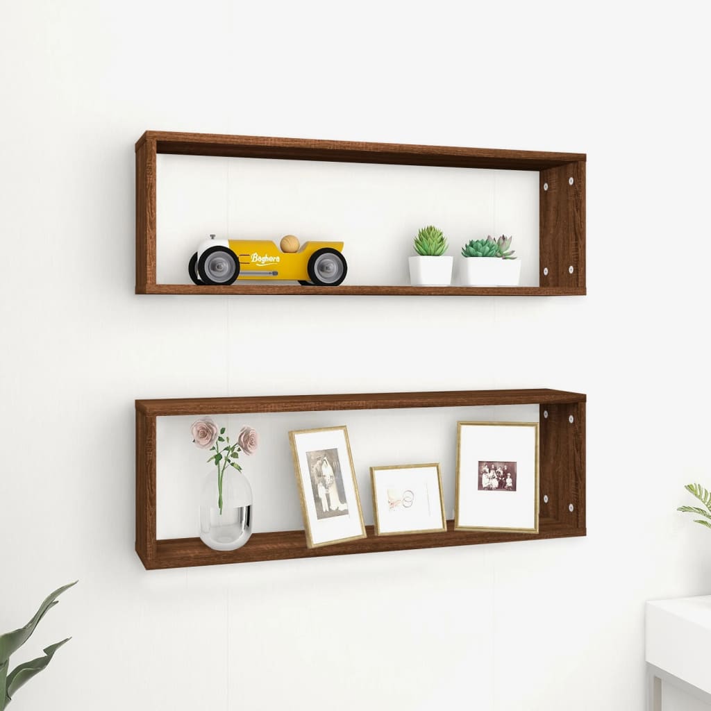 vidaXL Wall Cube Shelves 2 pcs Brown Oak 80x15x26.5 cm Engineered Wood