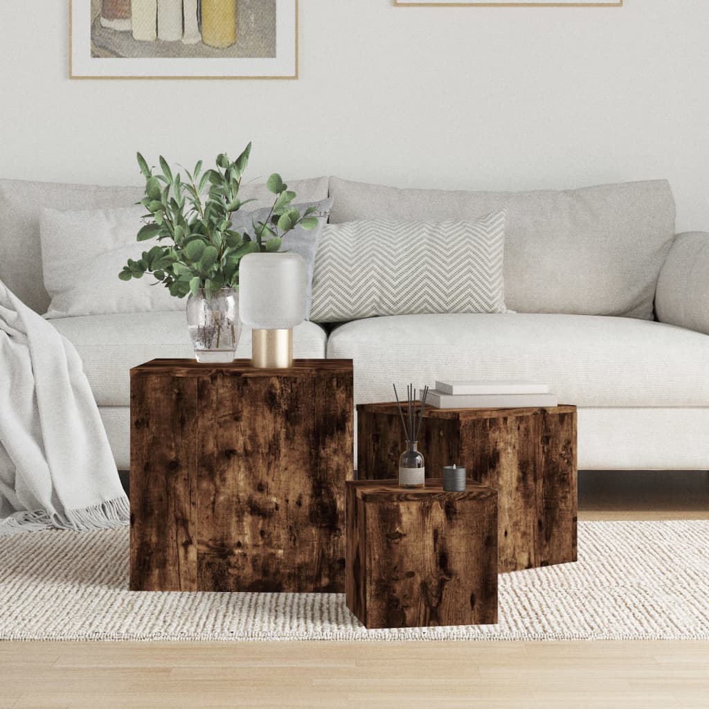 vidaXL Side Tables 3 pcs Smoked Oak Engineered Wood