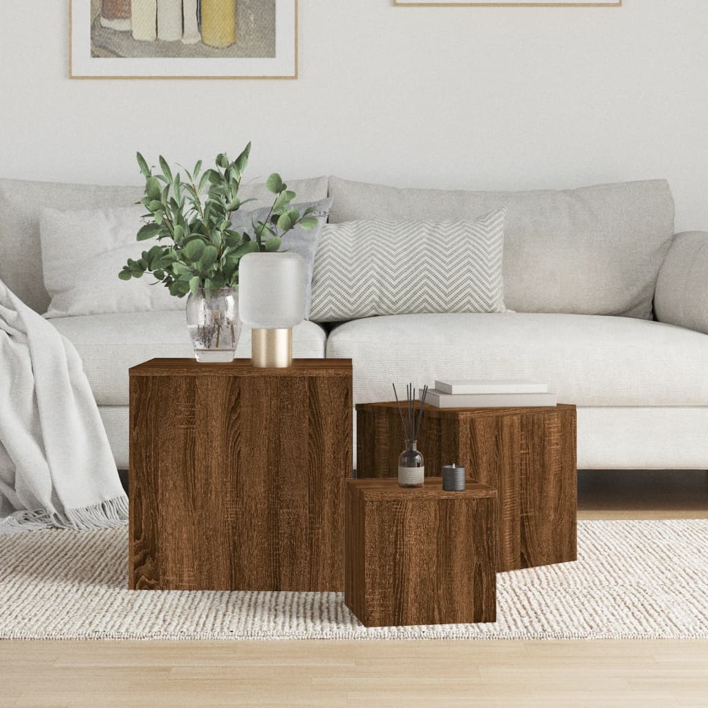 vidaXL Side Tables 3 pcs Brown Oak Engineered Wood