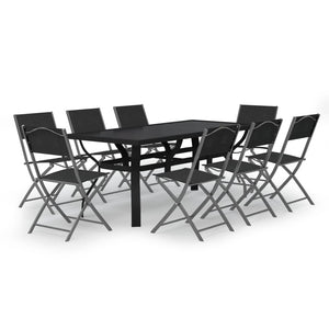 vidaXL 9 Piece Garden Dining Set Grey and Black