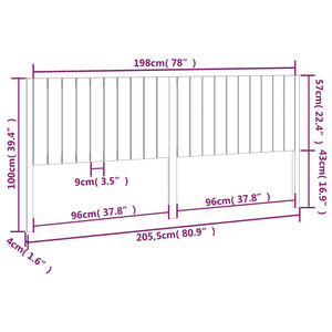 vidaXL Bed Headboard White 205.5x4x100 cm Solid Wood Pine