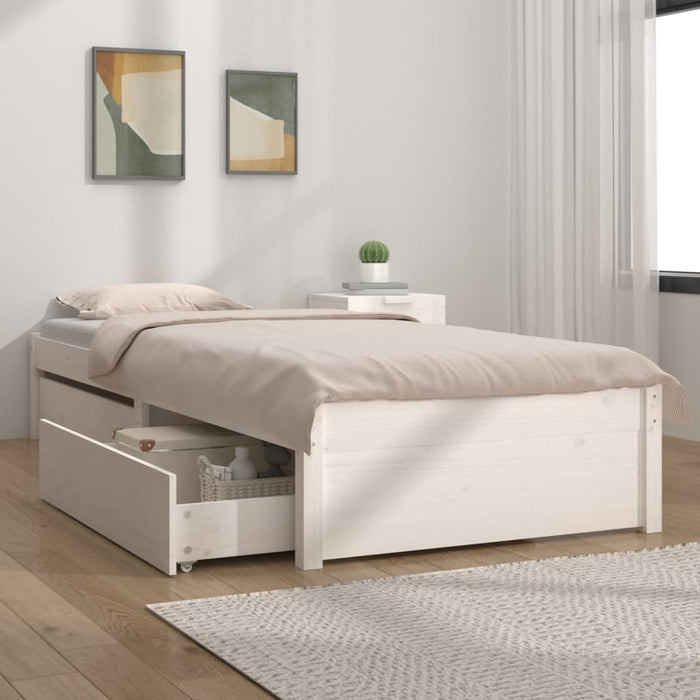 3103469 vidaXL Bed Frame without Mattress with Drawers White 100x200 cm (814940+814990)