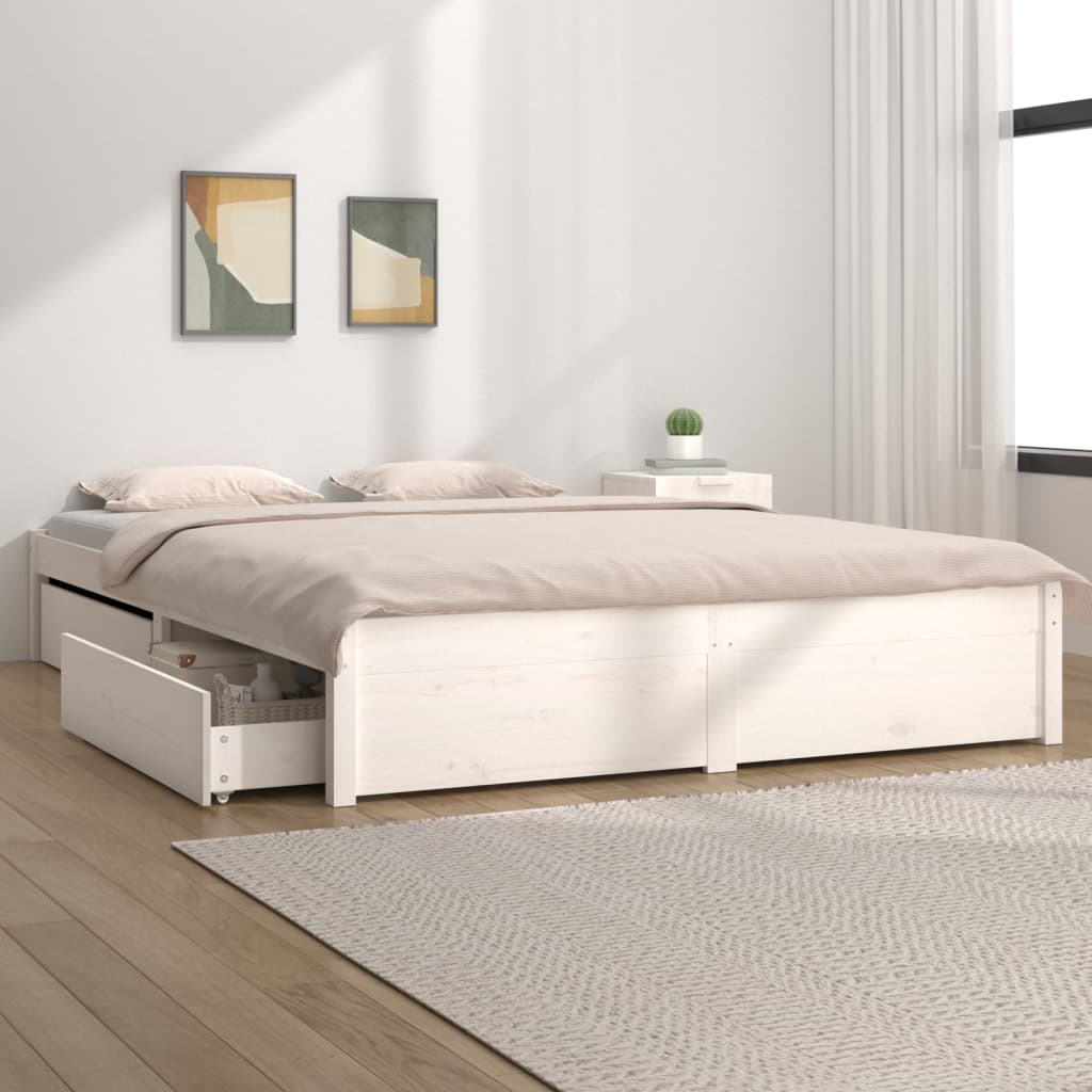 3103509 vidaXL Bed Frame without Mattress with Drawers White 120x200 cm (814945+815000)