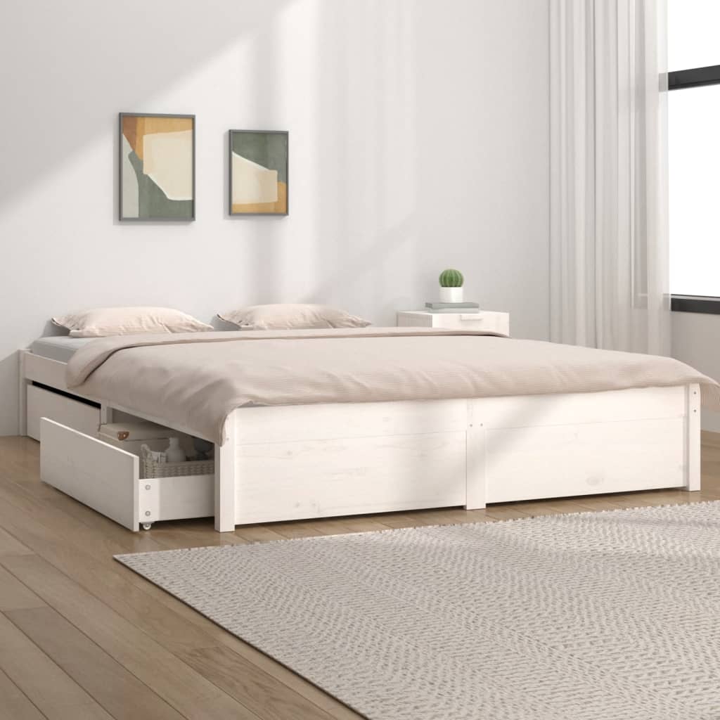 3103534 vidaXL Bed Frame without Mattress with Drawers White 200x200 cm (814970+815000)