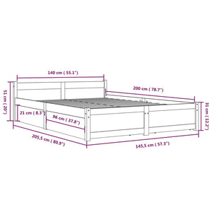 3103560 vidaXL Bed Frame without Mattress with Drawers White 140x200 cm (815045+815000)