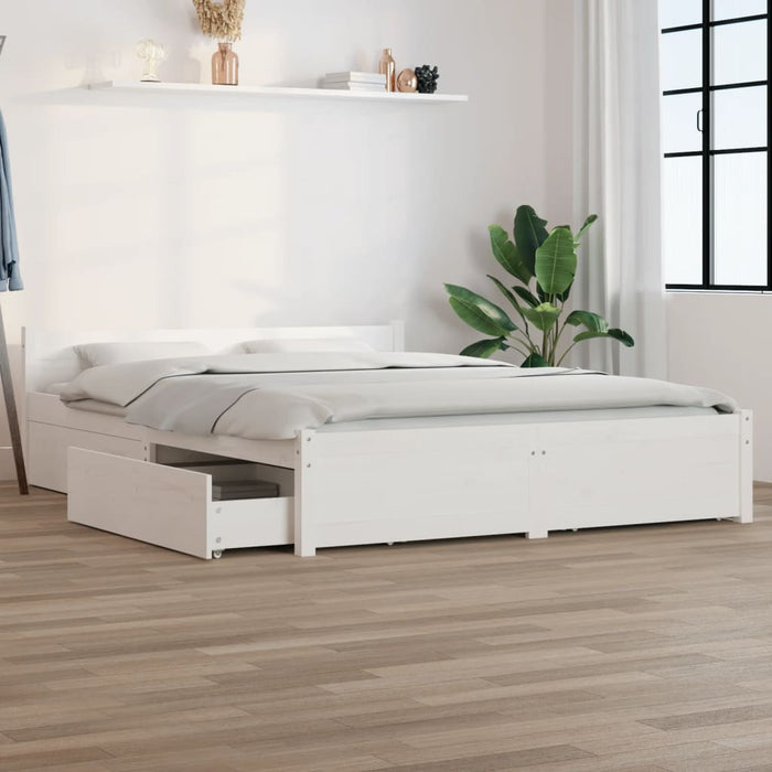 3103560 vidaXL Bed Frame without Mattress with Drawers White 140x200 cm (815045+815000)