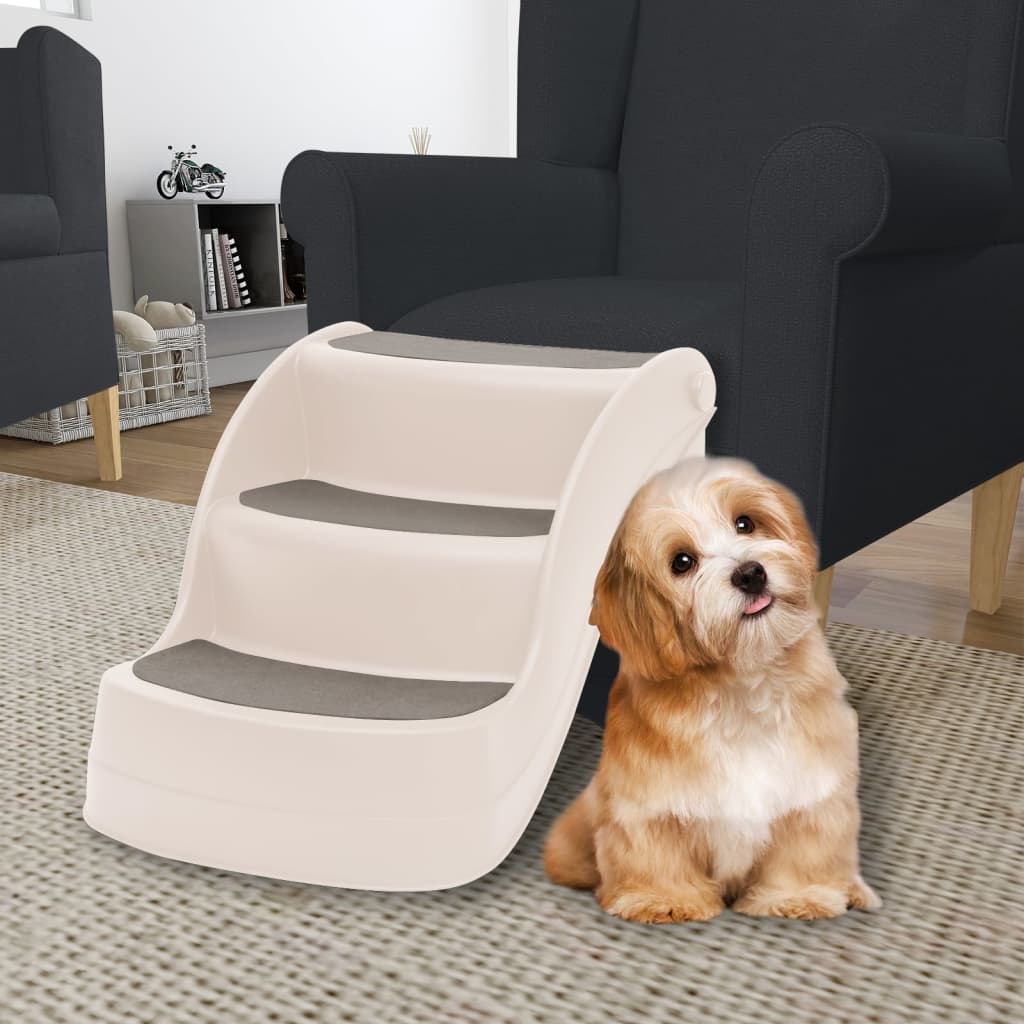 vidaXL Folding 3-Step Dog Stairs Cream 50x38x38 cm Plastic