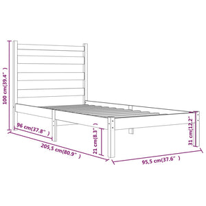 3103633 vidaXL Bed Frame without Mattress Solid Wood 90x200 cm (810002+818400)