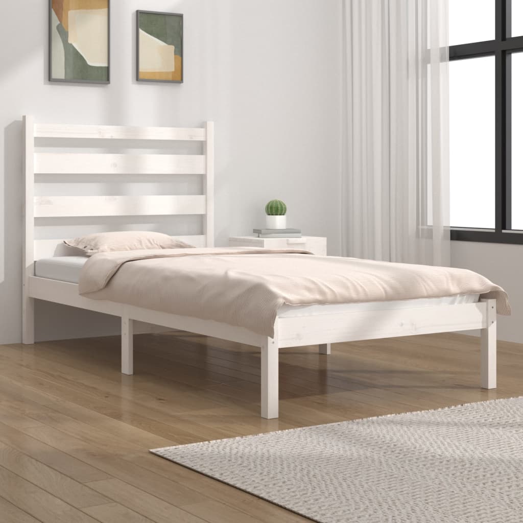 3103639 vidaXL Bed Frame without Mattress White Solid Wood 100x200 cm (810008+818406)