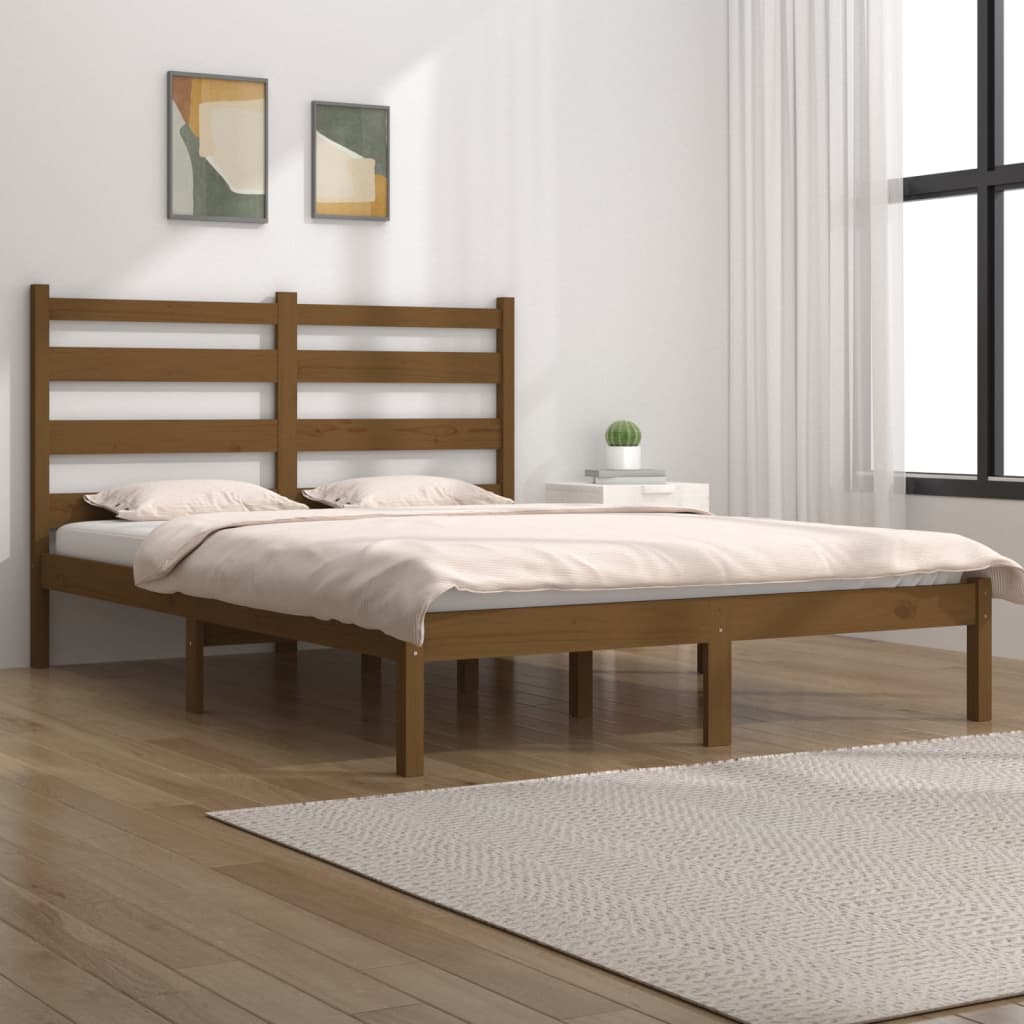 3103671 vidaXL Bed Frame without Mattress Honey Brown Solid Wood 200x200 cm (810040+818443)