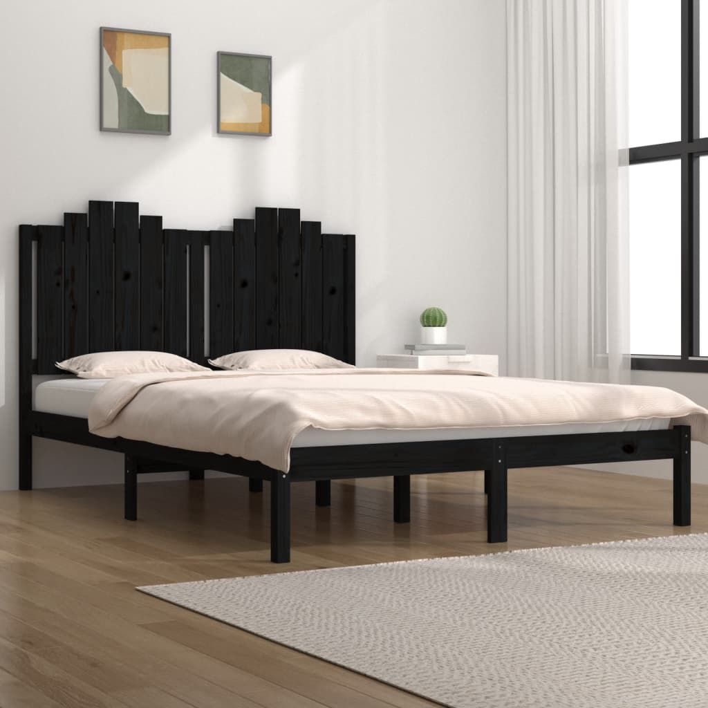 3103782 vidaXL Bed Frame without Mattress Black Solid Wood 140x200 cm (810021+818474)