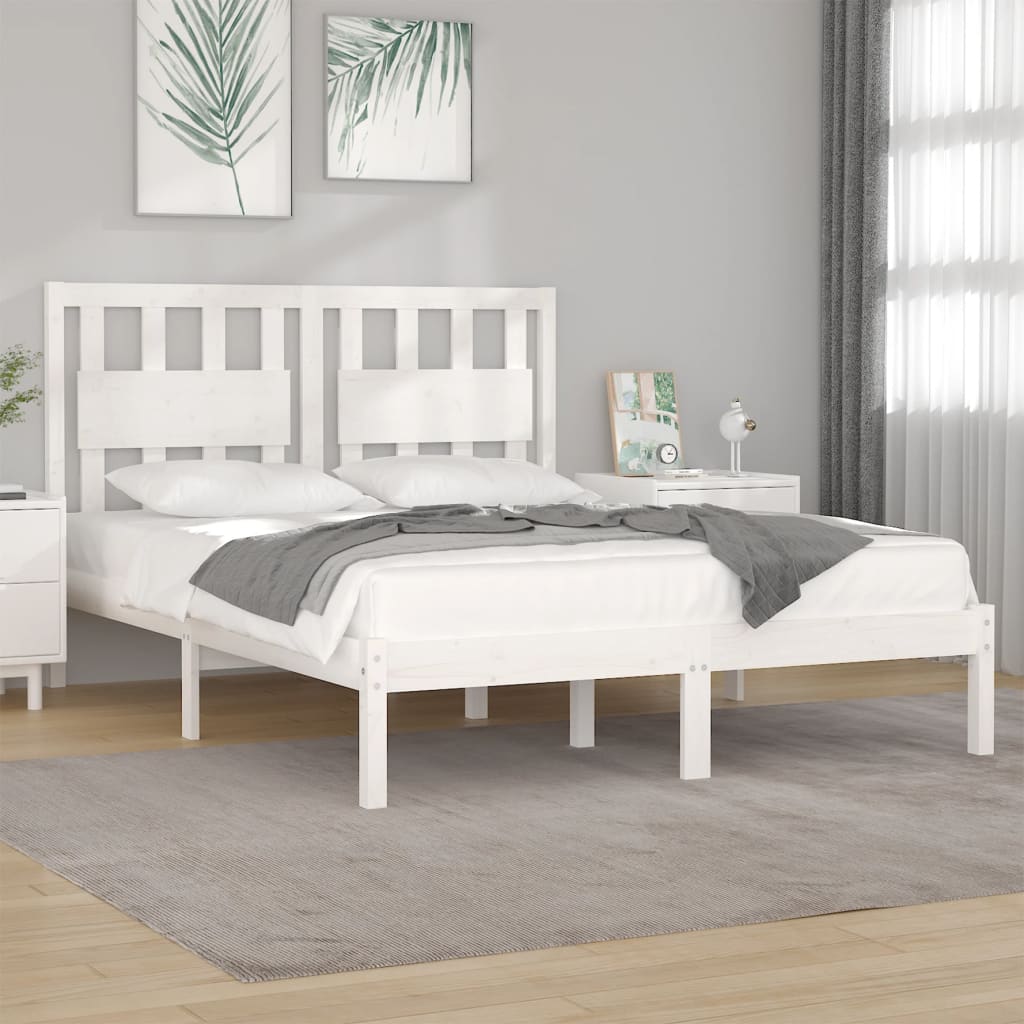 3103944 vidaXL Bed Frame without Mattress White Solid Wood Pine 160x200 cm (810028+818581)