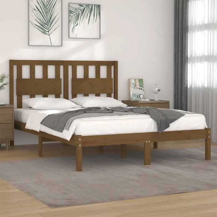 3103956 vidaXL Bed Frame without Mattress Honey Brown Solid Wood 200x200 cm (810040+818593)