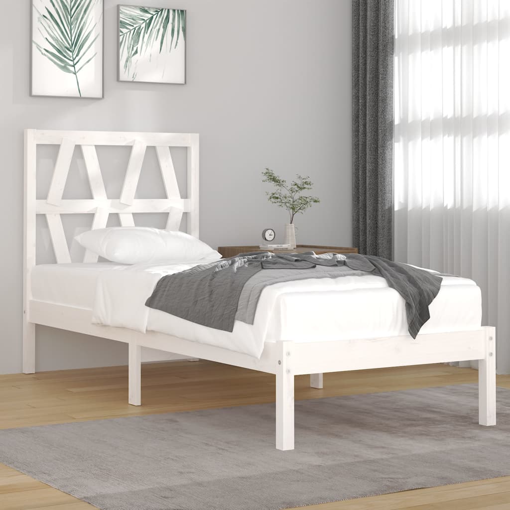 3103984 vidaXL Bed Frame without Mattress White Solid Wood 90x200 cm (810003+818601)