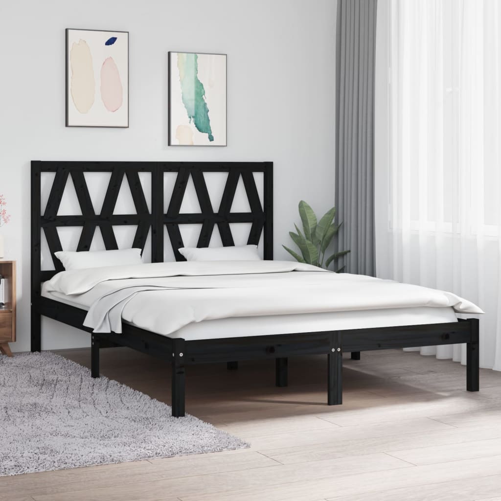 3104002 vidaXL Bed Frame without Mattress Black Solid Wood 140x200 cm (810021+818624)