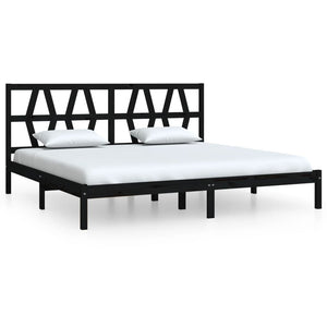 3104022 vidaXL Bed Frame without Mattress Black Solid Wood 200x200 cm (810041+818644)