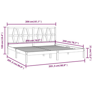 3104022 vidaXL Bed Frame without Mattress Black Solid Wood 200x200 cm (810041+818644)