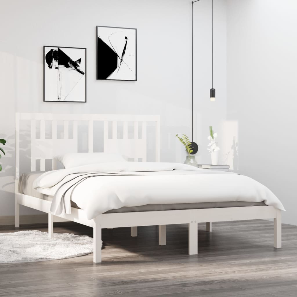 3104044 vidaXL Bed Frame without Mattress White Solid Wood 140x190 cm (809998+818671)