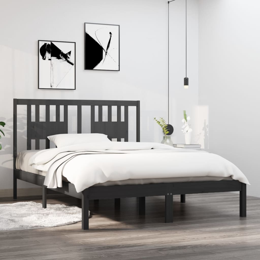 3104060 vidaXL Bed Frame without Mattress Grey Solid Wood 120x200 cm (810014+818662)