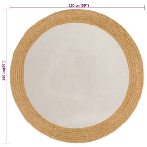 vidaXL Area Rug Braided White & Natural 150 cm Jute & Cotton Round