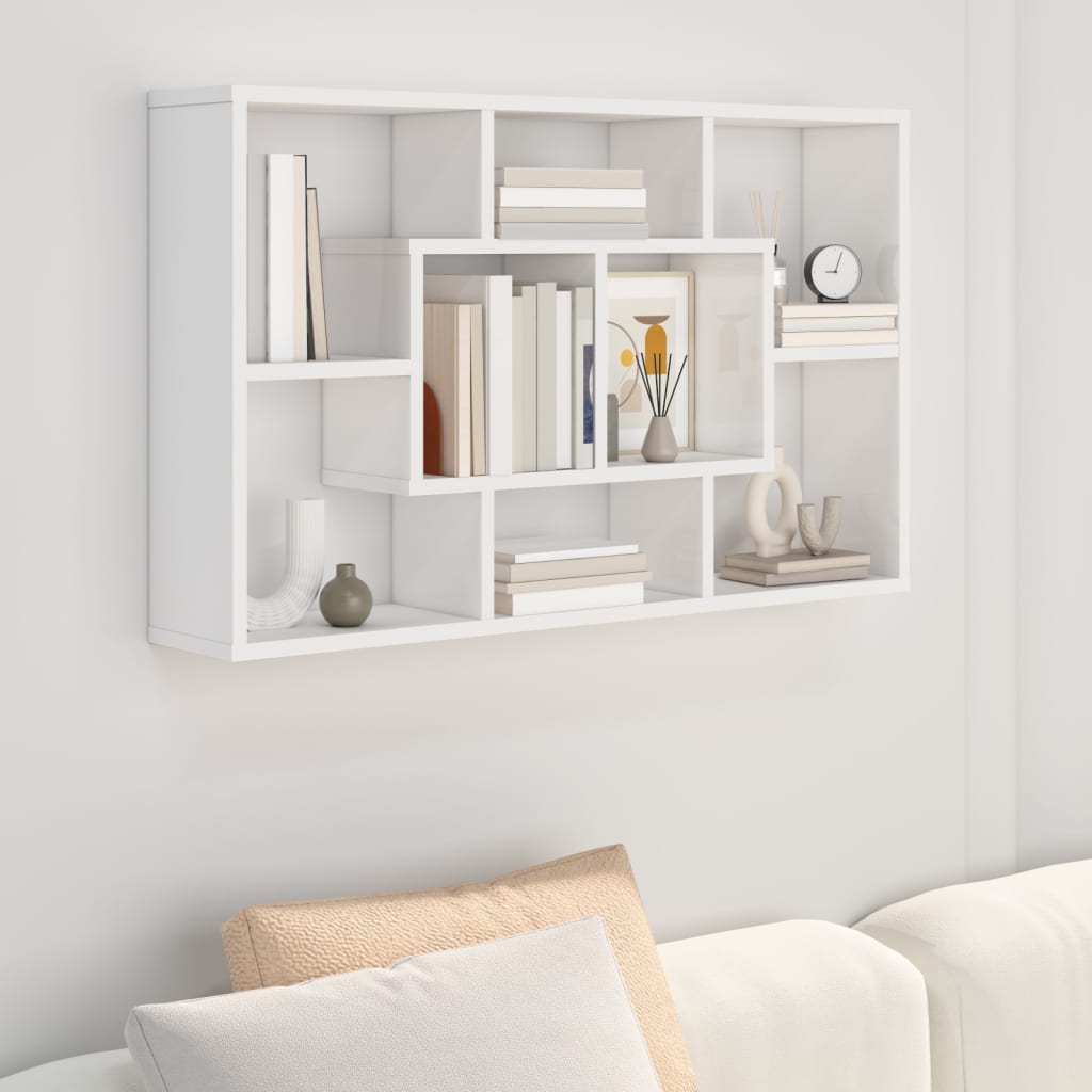 vidaXL Wall Shelf High Gloss White 85x16x52.5 cm Engineered Wood