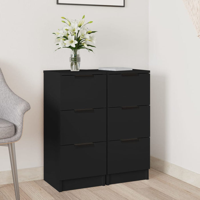 vidaXL Sideboards 2 pcs Black 30x30x70 cm Engineered Wood