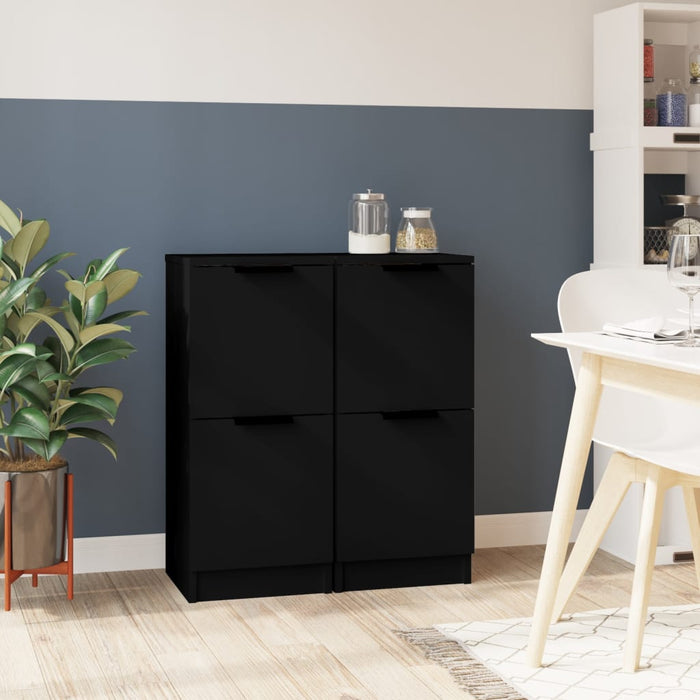 vidaXL Sideboards 2 pcs Black 30x30x70 cm Engineered Wood